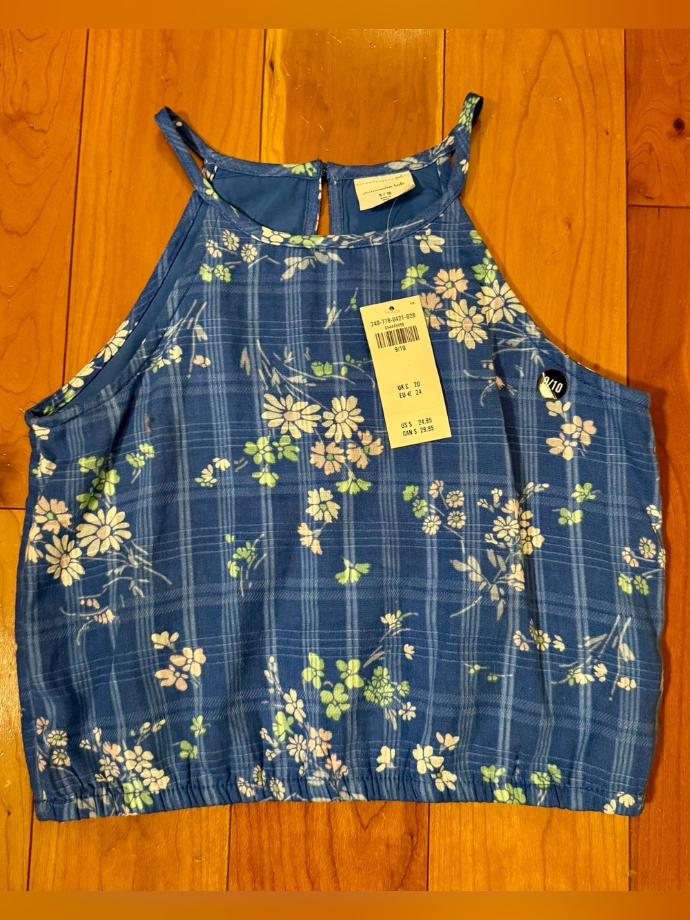 NWT abercrombie kids Blue Floral Plaid Tank Top Blouse